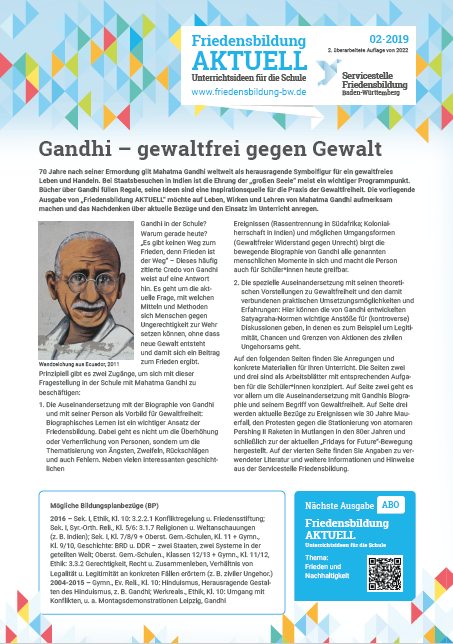Arbeitsblatt „Gandhi - gewaltfrei gegen Gewalt" Servicestelle Friedensbildung BW, Neuauflage 2022